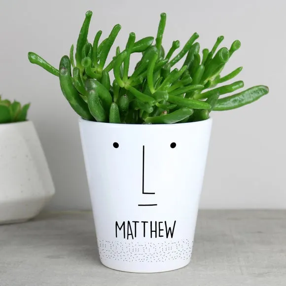 Face Plant Pot with Personalisation - White, Ceramic