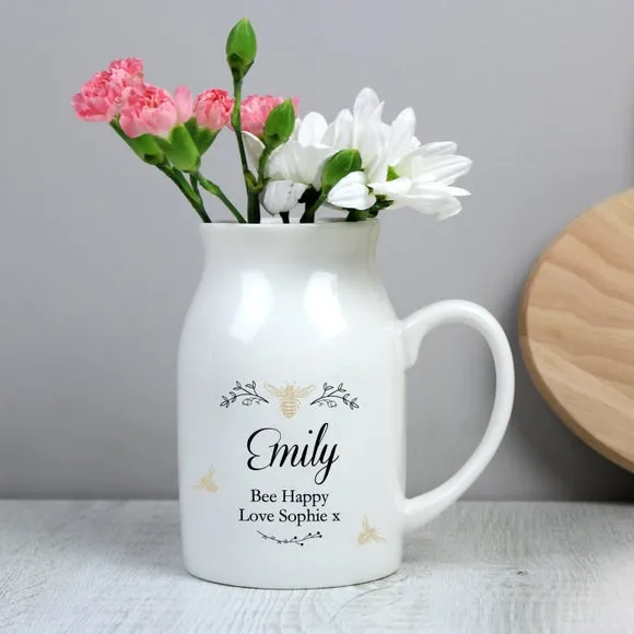 Floral Bee Jug Vase Personalised - White, Ceramic image