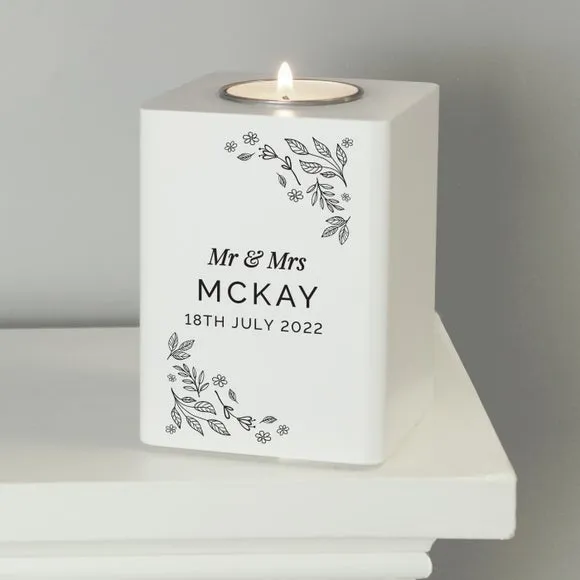 Floral Leaf Tealight Holder - White, Wood image