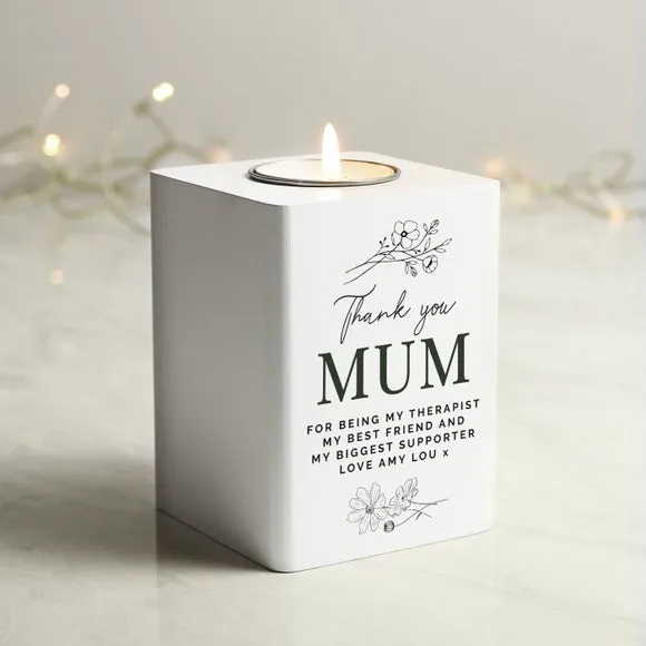 Floral Tealight Holder - White, Wood