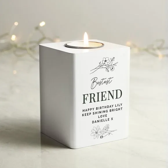 Floral Tealight Holder - White, Wood image