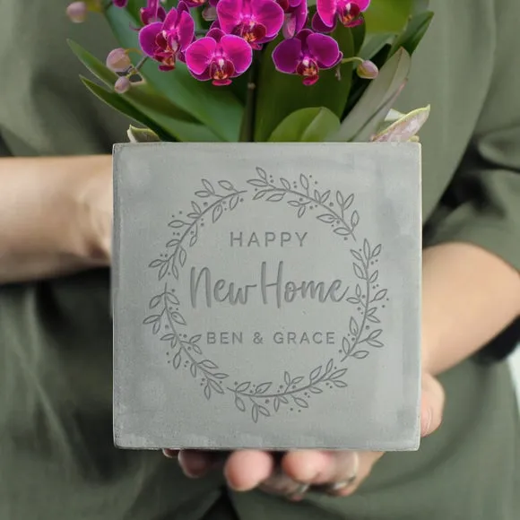 Floral Wreath Plant Pot - Grey, Concrete