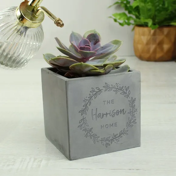Floral Wreath Plant Pot - Grey, Concrete