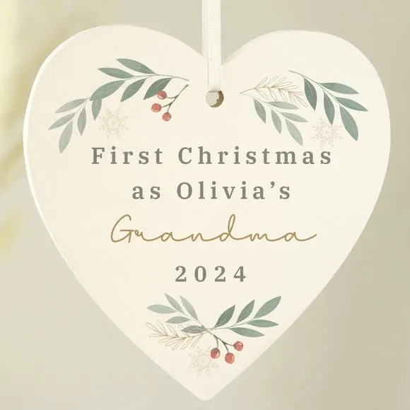 Heart Christmas Decoration Personalised - White, Wood