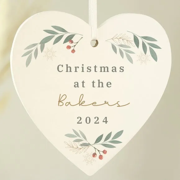 Heart Christmas Decoration Personalised - White, Wood