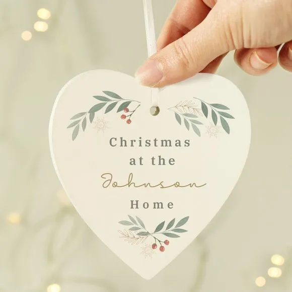 Heart Christmas Decoration Personalised - White, Wood