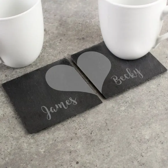 Heart Coaster Set Personalised - Grey, Slate