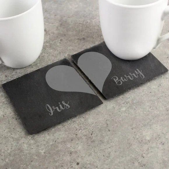 Heart Coaster Set Personalised - Grey, Slate