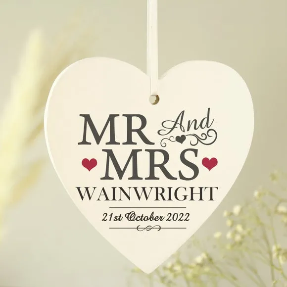 Heart Decoration Personalised - White, Wood