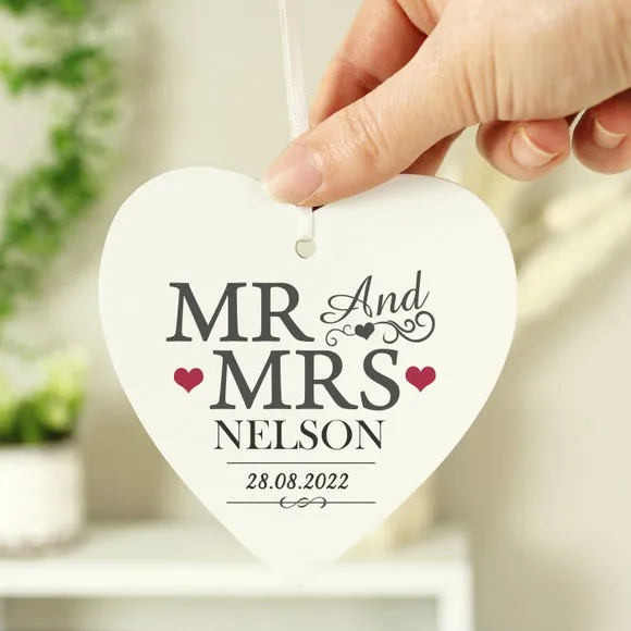 Heart Decoration Personalised - White, Wood