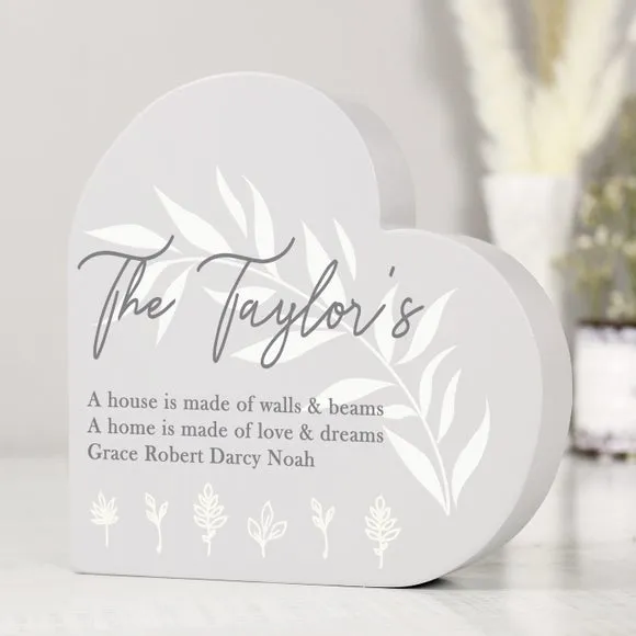 Heart Ornament with Leaf Decor - Grey, Wood