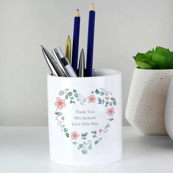 Heart Shaped Plant Pot with Floral Design - White