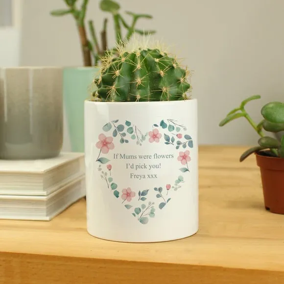Heart Shaped Plant Pot with Floral Design - White