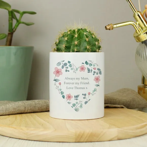 Heart Shaped Plant Pot with Floral Design - White