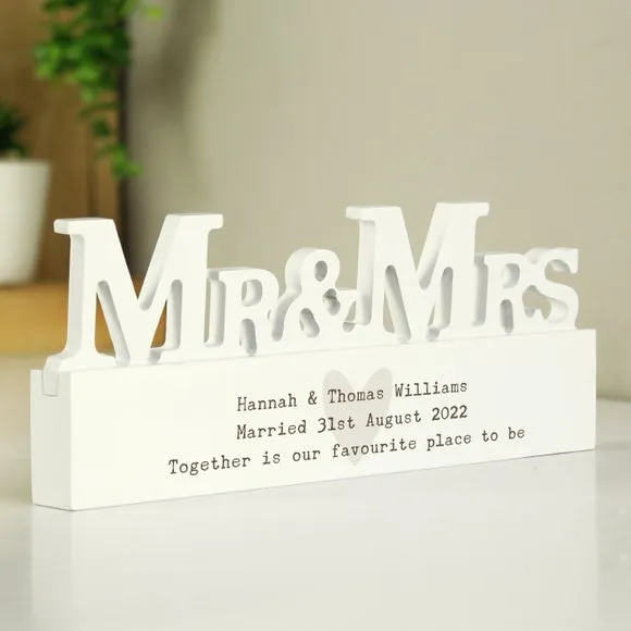 Heart Wooden Mr and Mrs Ornament - White image