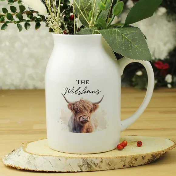 Highland Cow Flower Jug Vase - White, Ceramic image