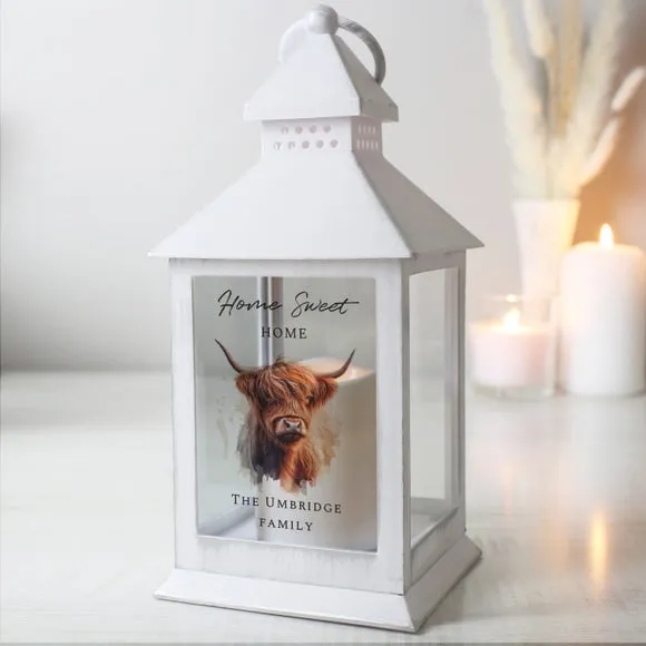 Highland Cow LED Lantern - White