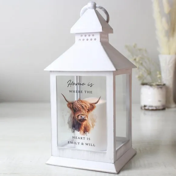 Highland Cow LED Lantern - White