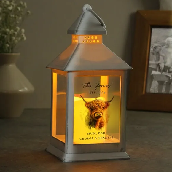 Highland Cow LED Lantern - White