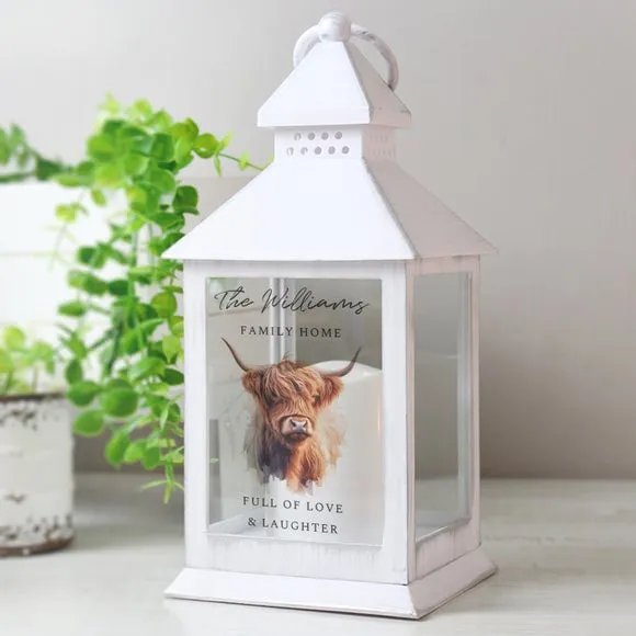 Highland Cow LED Lantern - White image
