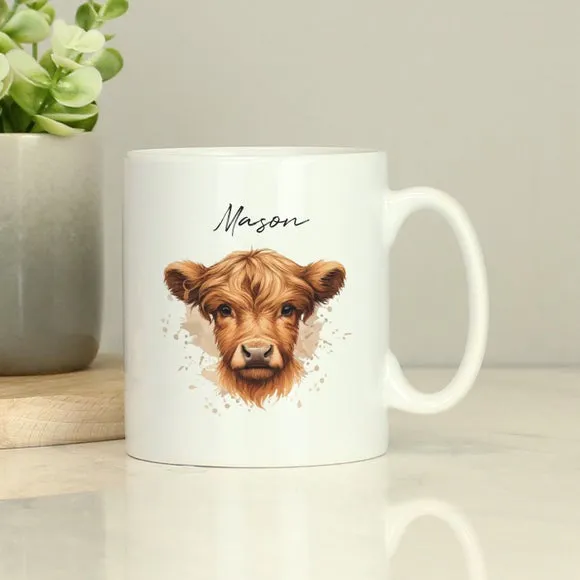 Highland Cow Mug Personalised - White, Ceramic