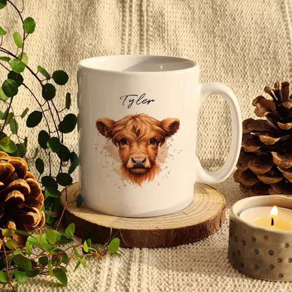 Highland Cow Mug Personalised - White, Ceramic image