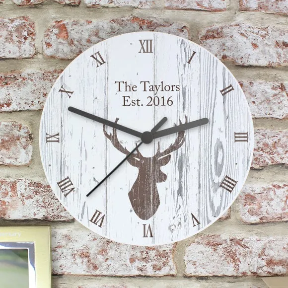 Highland Stag Wall Clock - Grey, Wood