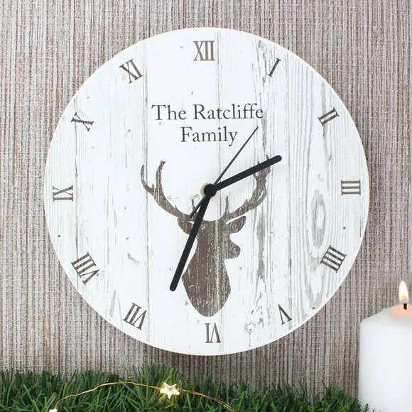 Highland Stag Wall Clock - Grey, Wood