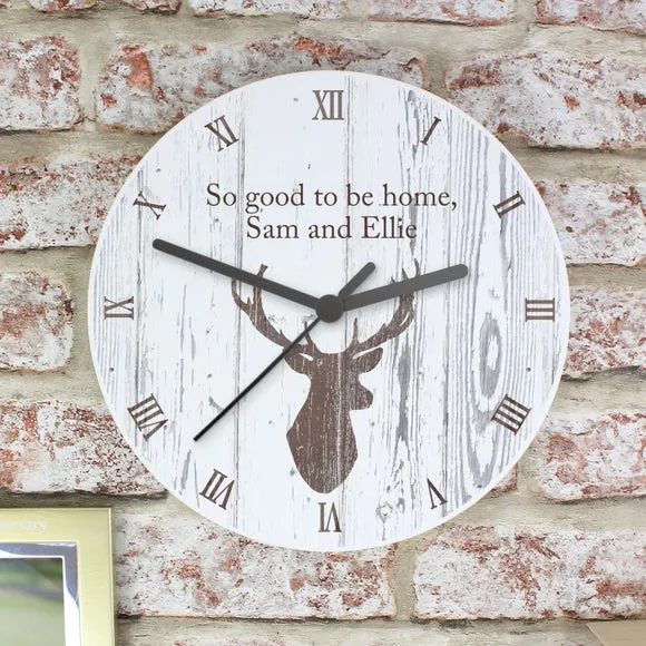 Highland Stag Wall Clock - Grey, Wood