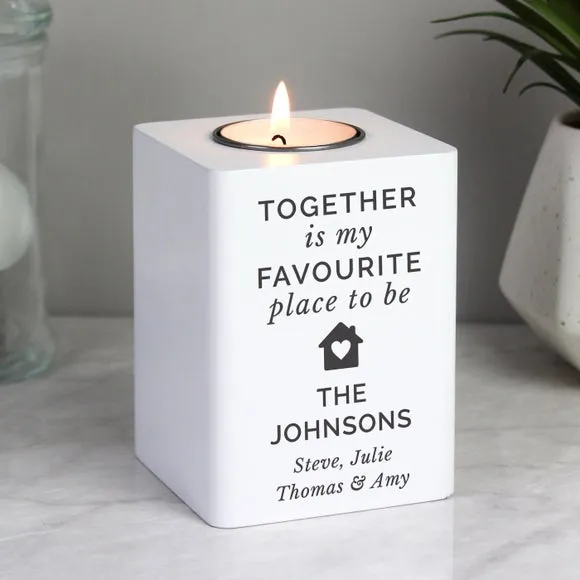 House Tealight Holder Personalised - White, Wood