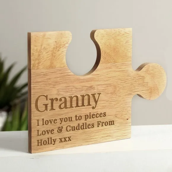 Jigsaw Piece Ornament Personalised - Natural Wood
