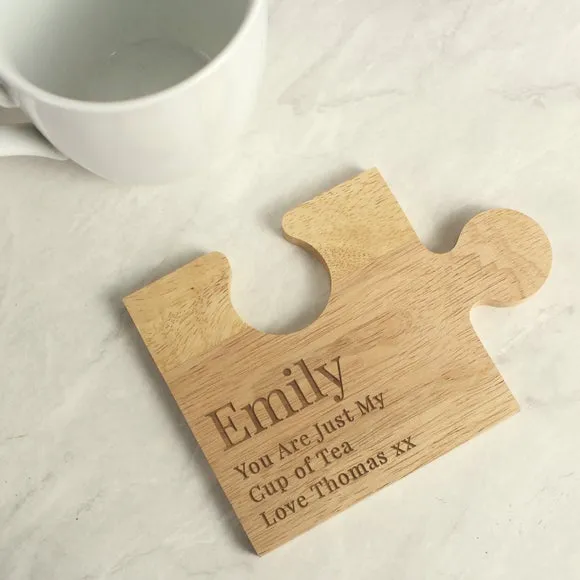 Jigsaw Piece Ornament Personalised - Natural Wood image