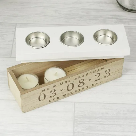 Large Triple Tealight Box - Natural, Wood