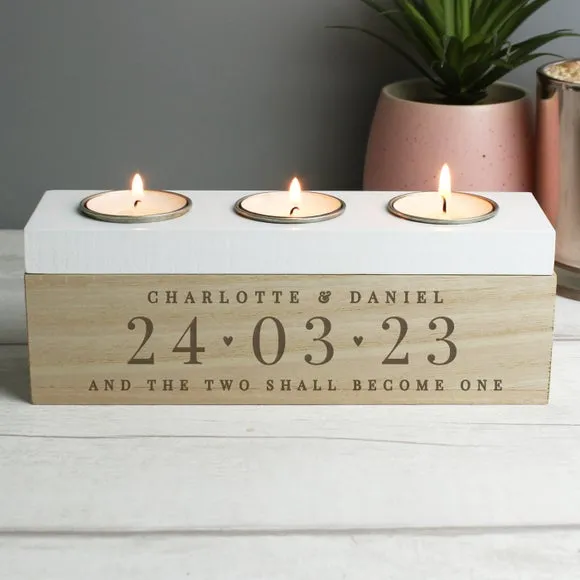 Large Triple Tealight Box - Natural, Wood image