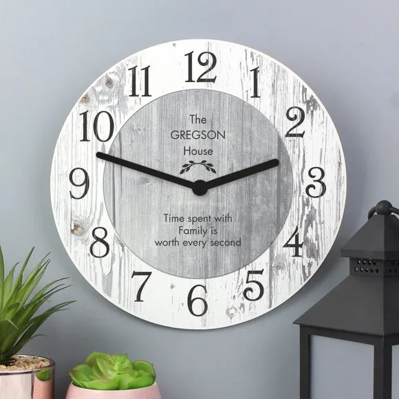 Large Wall Clock Personalised - Grey, Wood