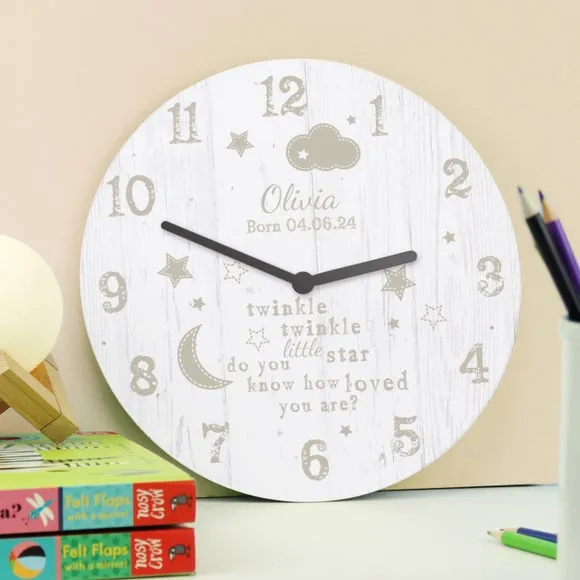 Large Wall Clock Personalised - White, Wood image