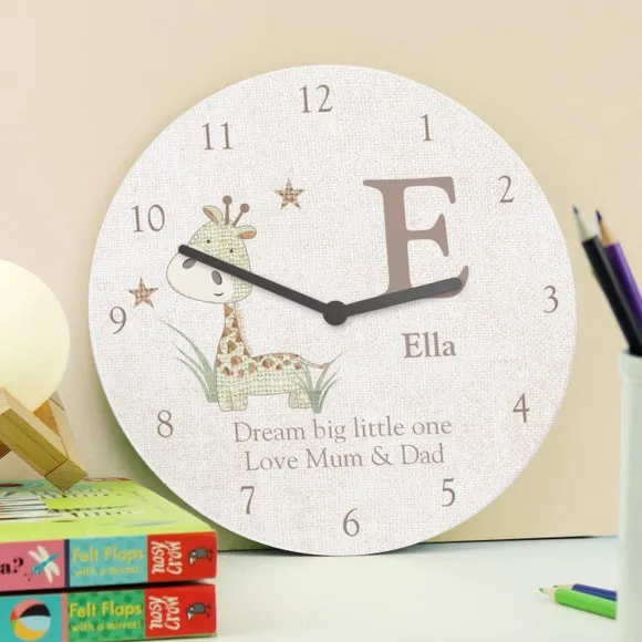 Large Wall Clock with Giraffe - Natural, Wood
