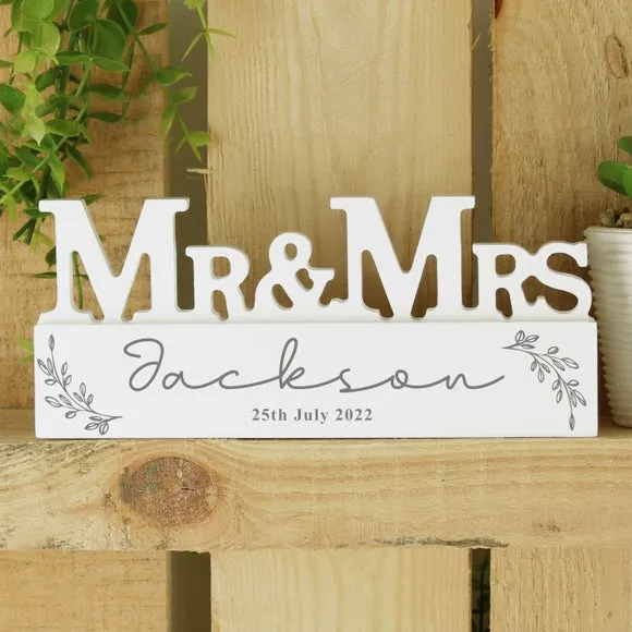 Leaf Mr and Mrs Ornament - White, Wood