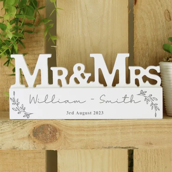 Leaf Mr and Mrs Ornament - White, Wood