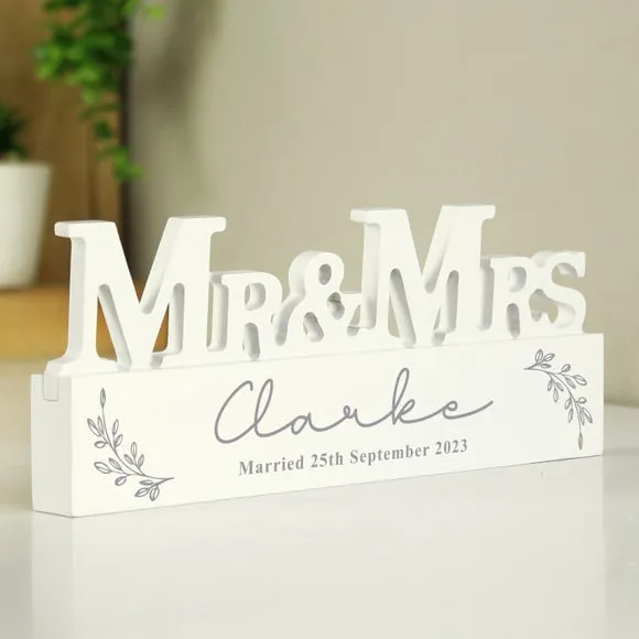 Leaf Mr and Mrs Ornament - White, Wood image