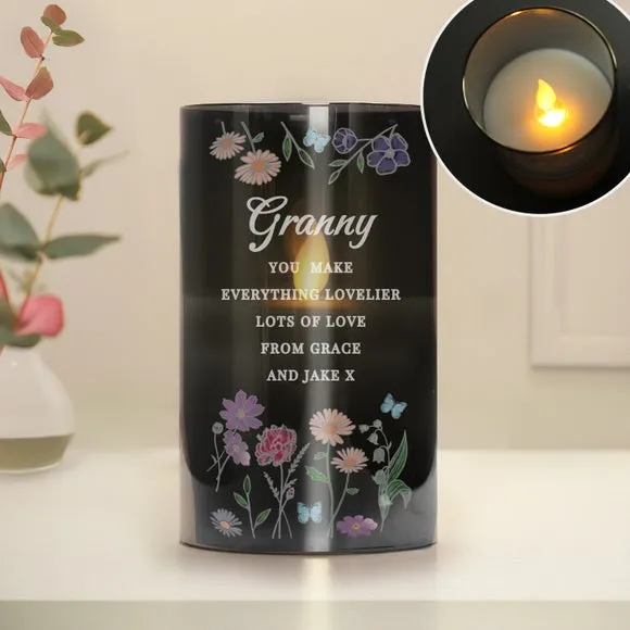 LED Candle with Personalisation - Grey, Glass