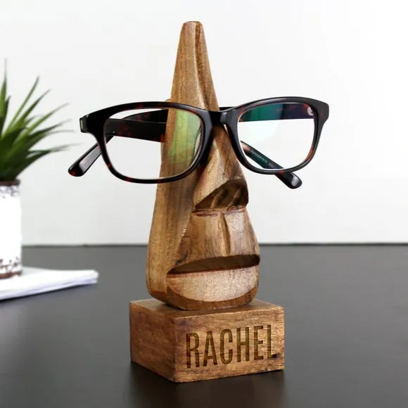Nose Shaped Glasses Holder - Natural, Acacia Wood