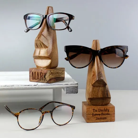 Nose Shaped Glasses Holder - Natural, Acacia Wood