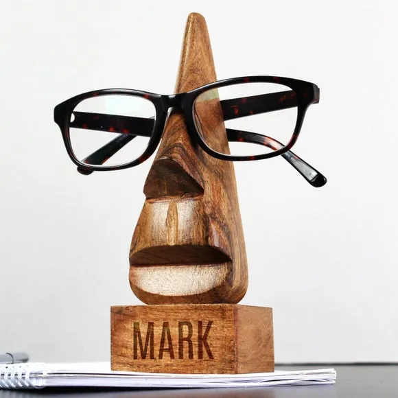Nose Shaped Glasses Holder - Natural, Acacia Wood
