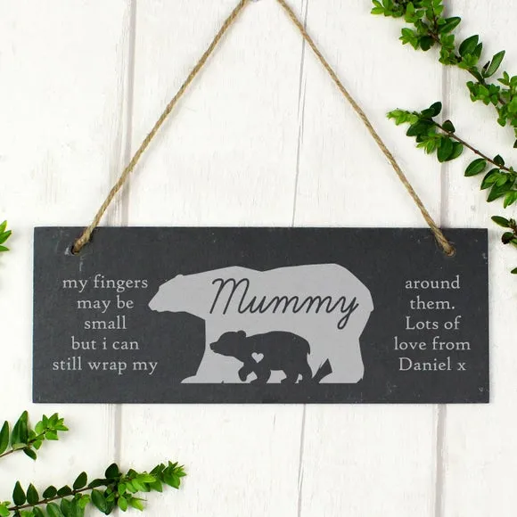 Personalised Bear Slate Door Plaque - Grey