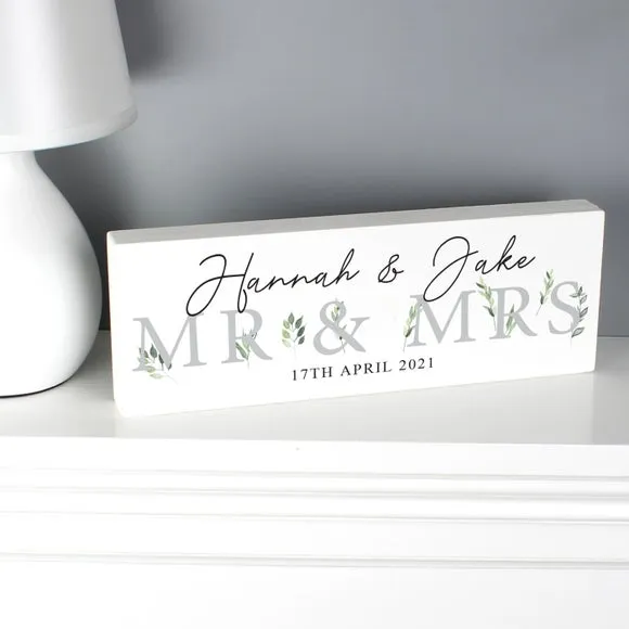 Personalised Botanical Block Sign - White, Wood