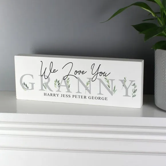 Personalised Botanical Block Sign - White, Wood