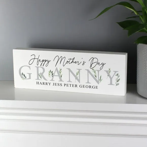 Personalised Botanical Block Sign - White, Wood