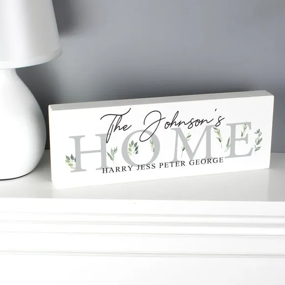 Personalised Botanical Block Sign - White, Wood image