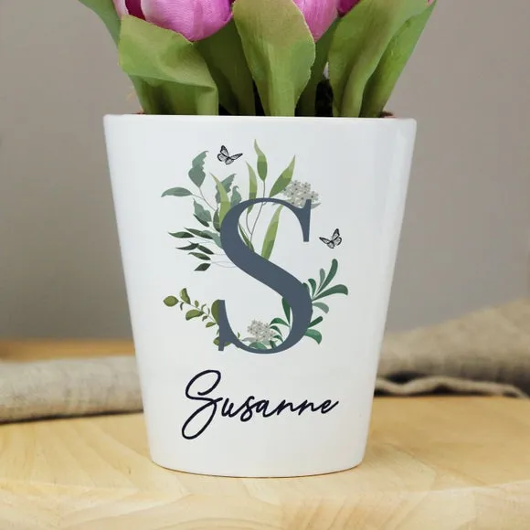 Personalised Botanical Plant Pot - White, Ceramic